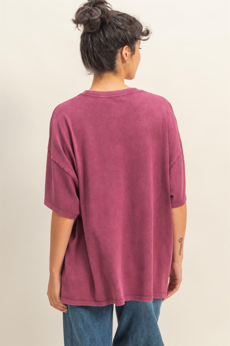 Tenley Oversized Crewneck Tee, Dark Cherry