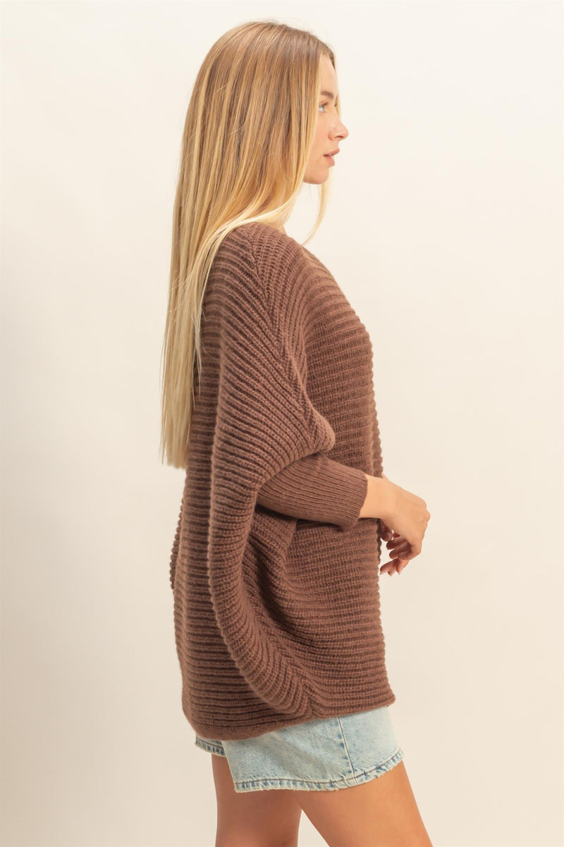 Lily Batwing Boat Neck Sweater, Brown