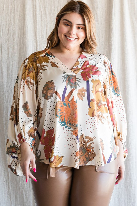 Parker Padgett Printed Blouse, Ivory | Extended Sizes Available