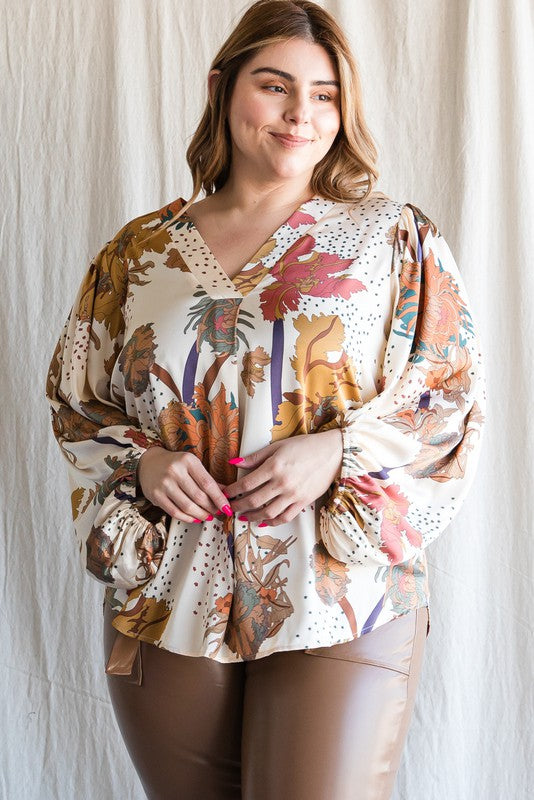 Parker Padgett Printed Blouse, Ivory | Extended Sizes Available