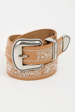 Taren Embroidered Western Belt, Brown