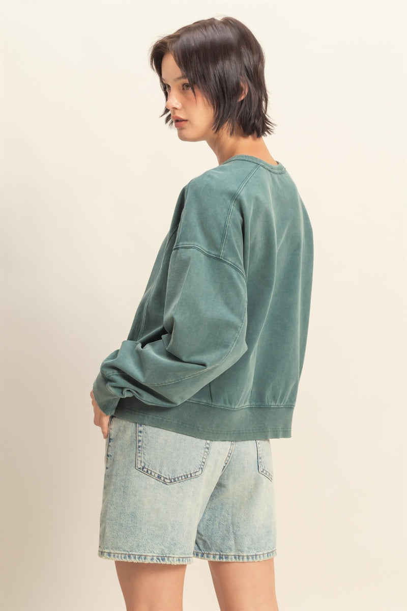 Elizabeth Washed Seam Detail Sweatshirt, Deep Green