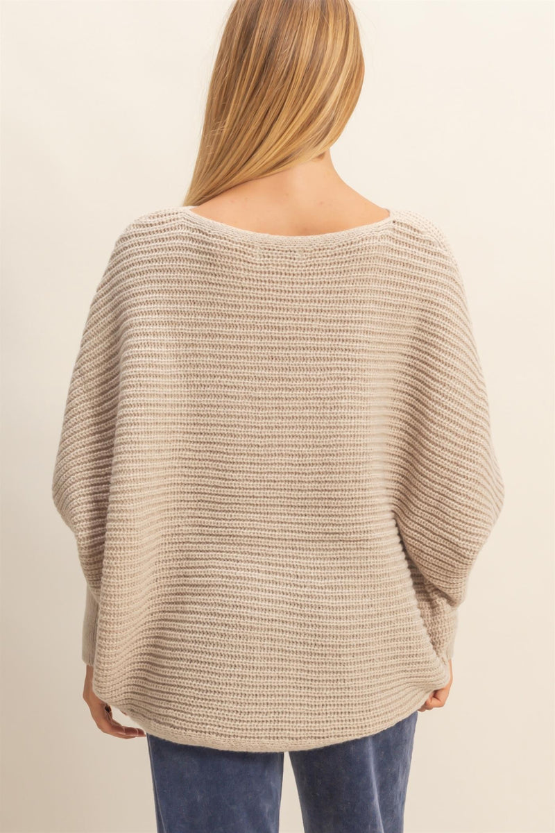 Lily Batwing Boat Neck Sweater, Light Taupe