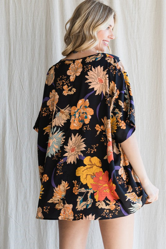 Midnight Floral Satin Top, Black | Plus Size