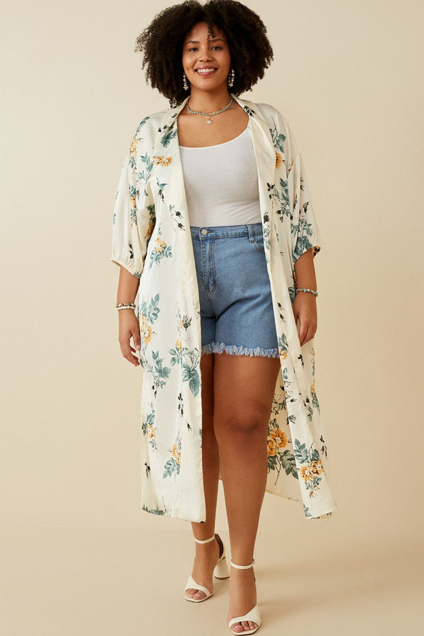 Fritzi Floral Kimono, Cream Mix | Plus Size