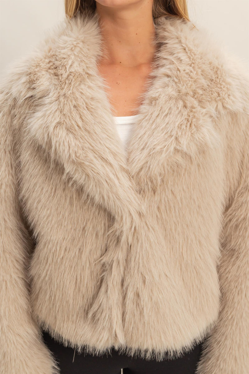 Bristol Shawl Collar Faux Fur Jacket, Taupe