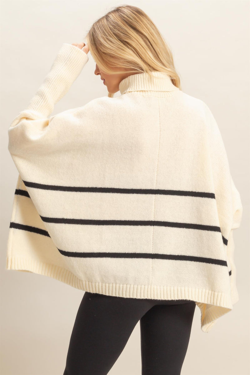 Myra Striped Turtleneck Sweater, Warm White