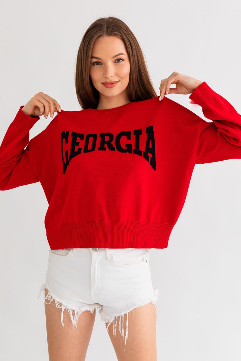 Georgia Long Sleeve Sweater, Red