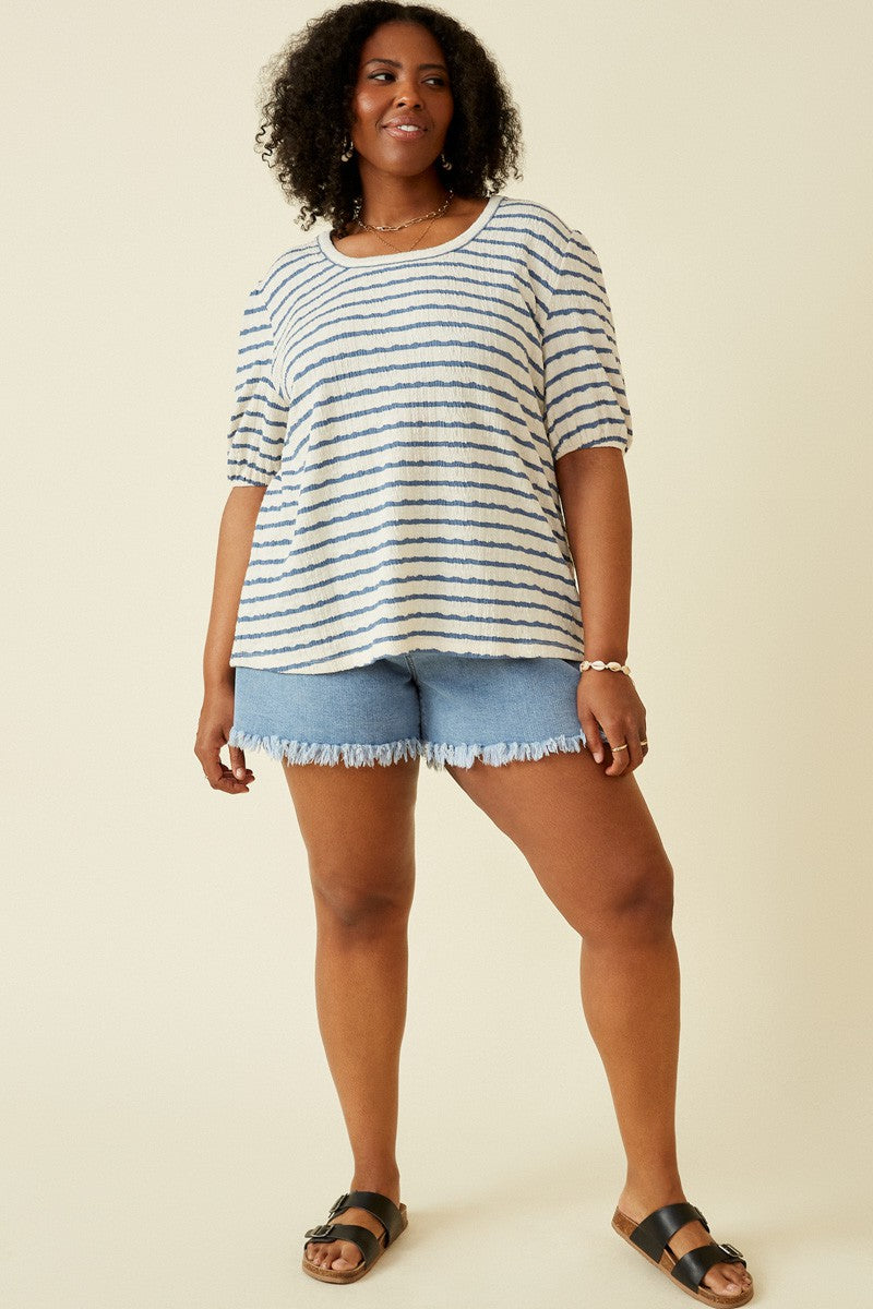 Amaya Textured Striped Top, Blue | Plus Size