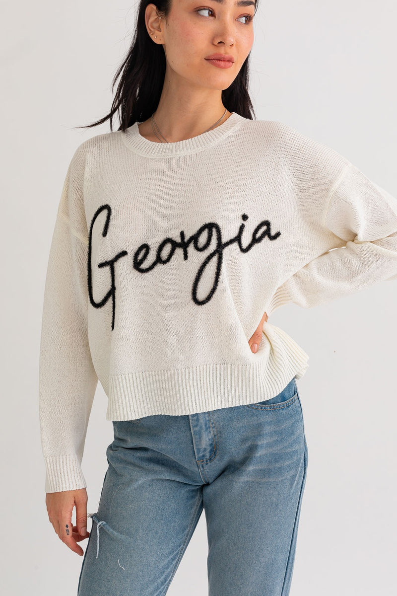 Georgia Script Sweater, White