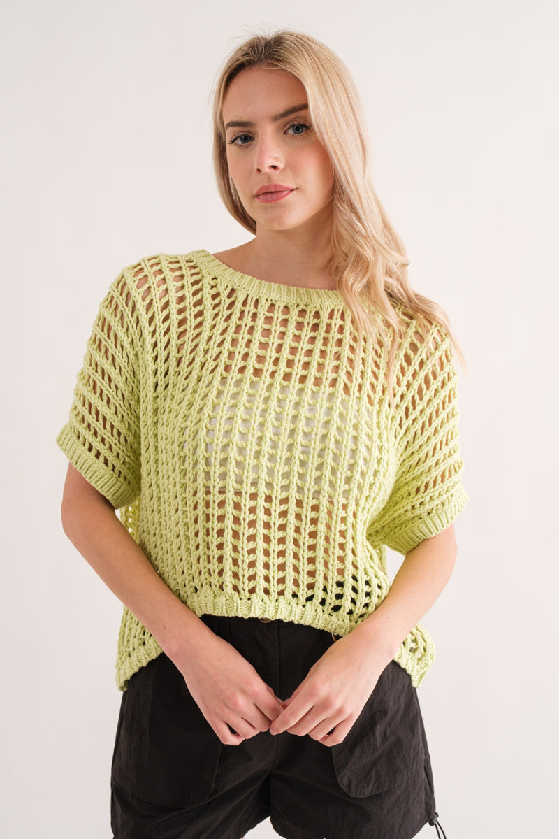 Kezia Open Knit Sweater, Lime