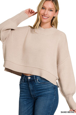 Aubrey Oversized Cropped Sweater, Sand Beige