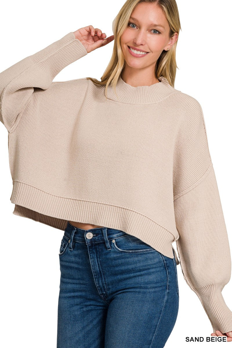Aubrey Oversized Cropped Sweater, Sand Beige