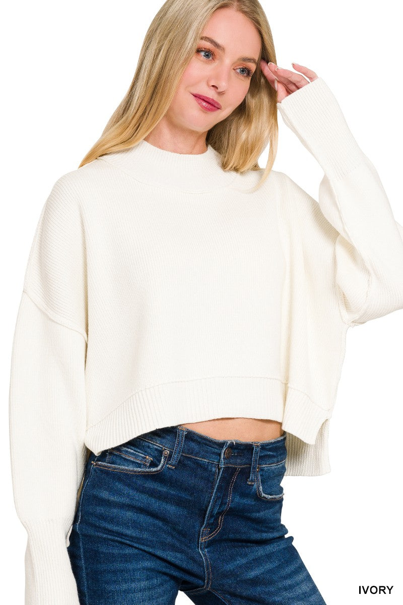 Aubrey Oversized Cropped Sweater, Ivory