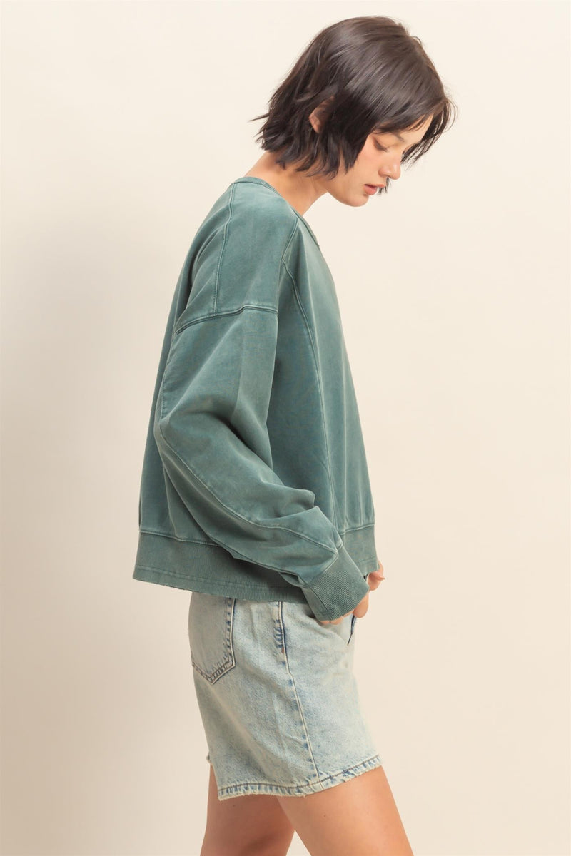 Elizabeth Washed Seam Detail Sweatshirt, Deep Green