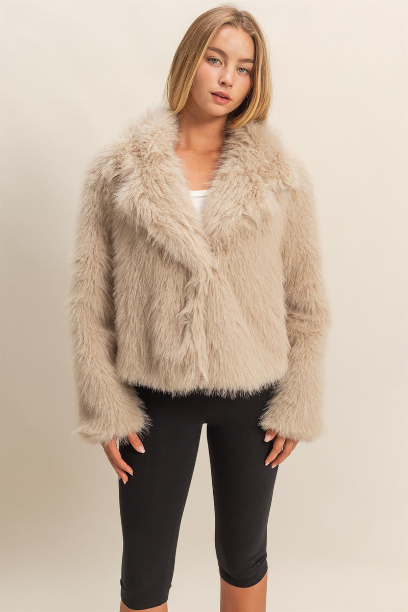 Bristol Shawl Collar Faux Fur Jacket, Taupe