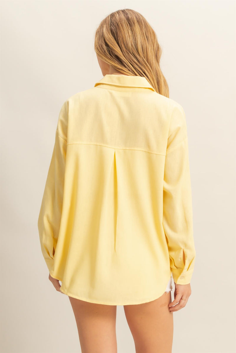 Leslie Sand Washed Relaxed Shirt, Creamy Yellow