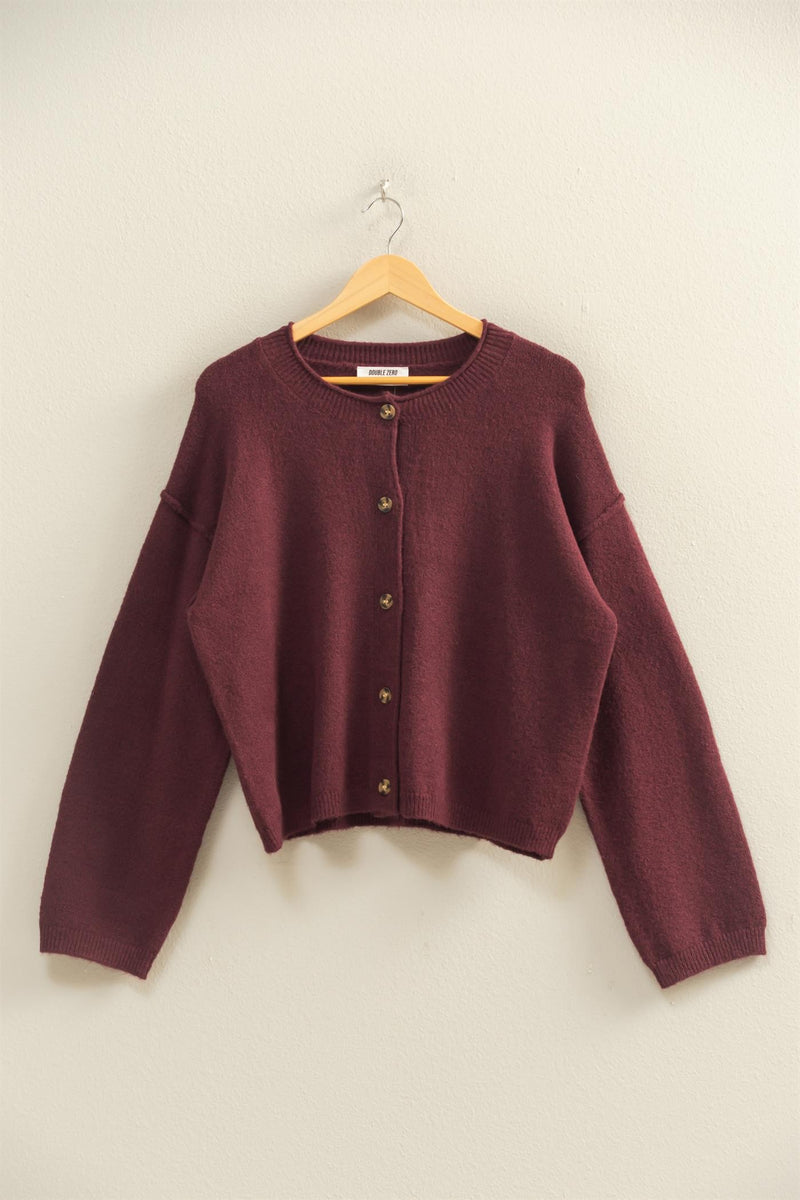 Melina Roll Neck Cardigan, Dark Cherry