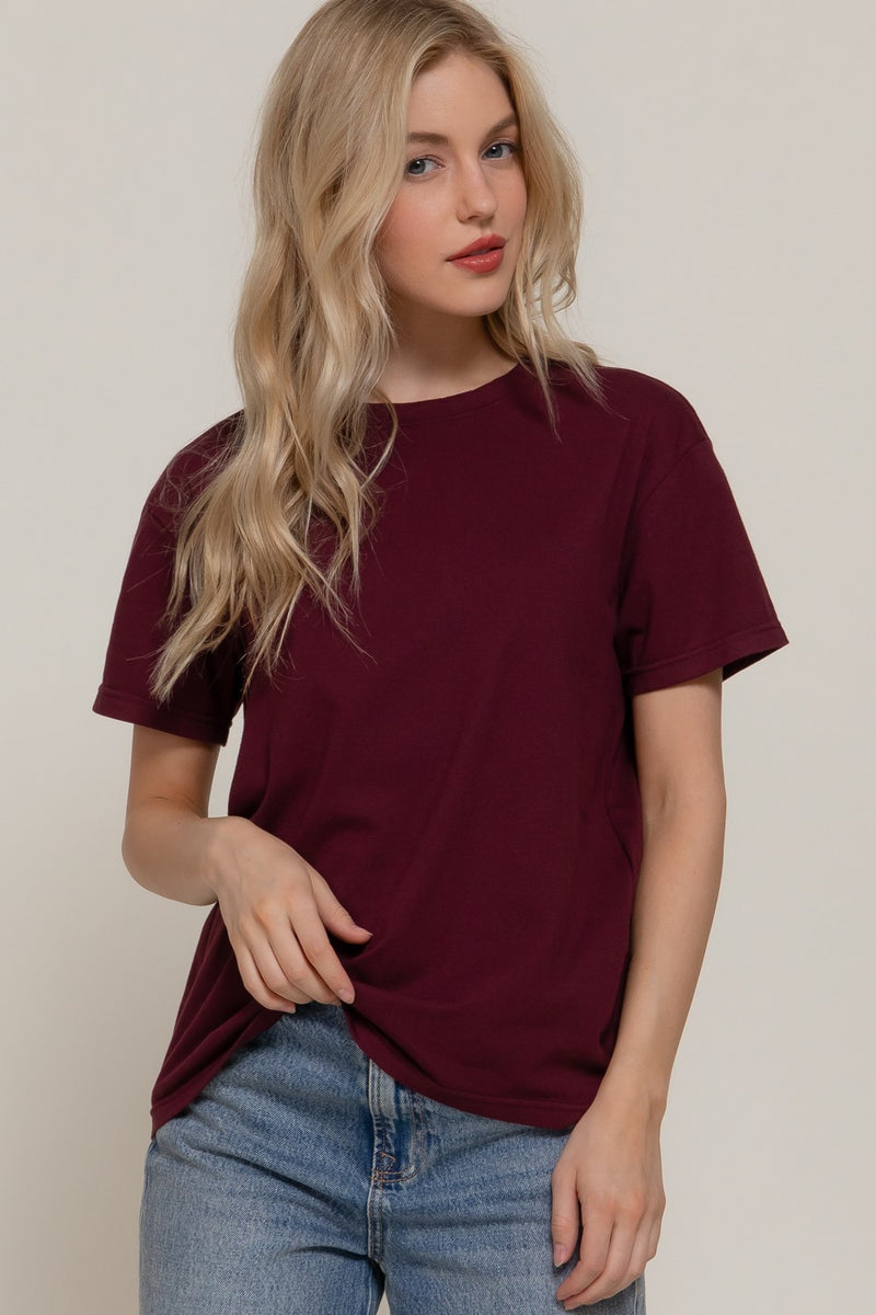 Sarah Round Neck Tee, Burgundy