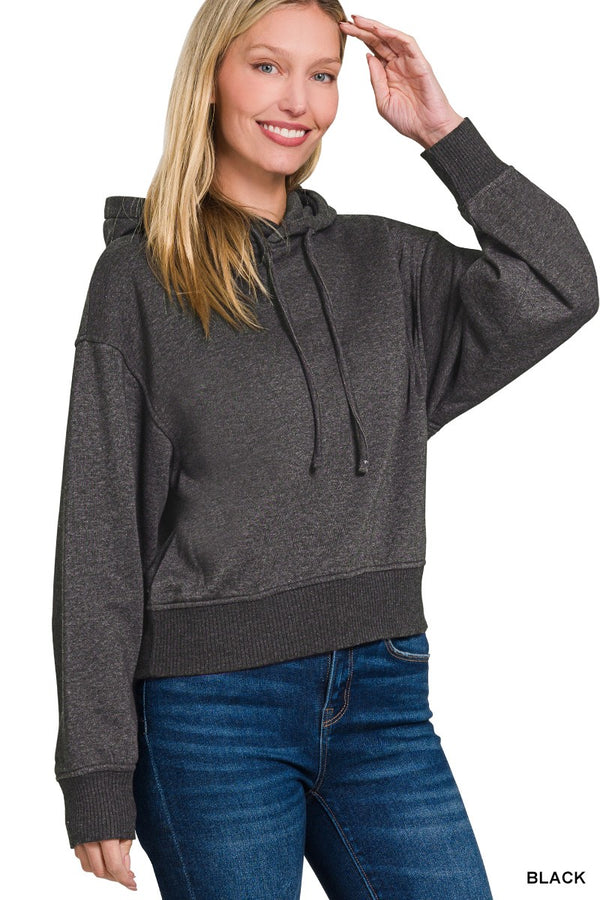 Mae Acid Wash Fleece Hoodie, Black