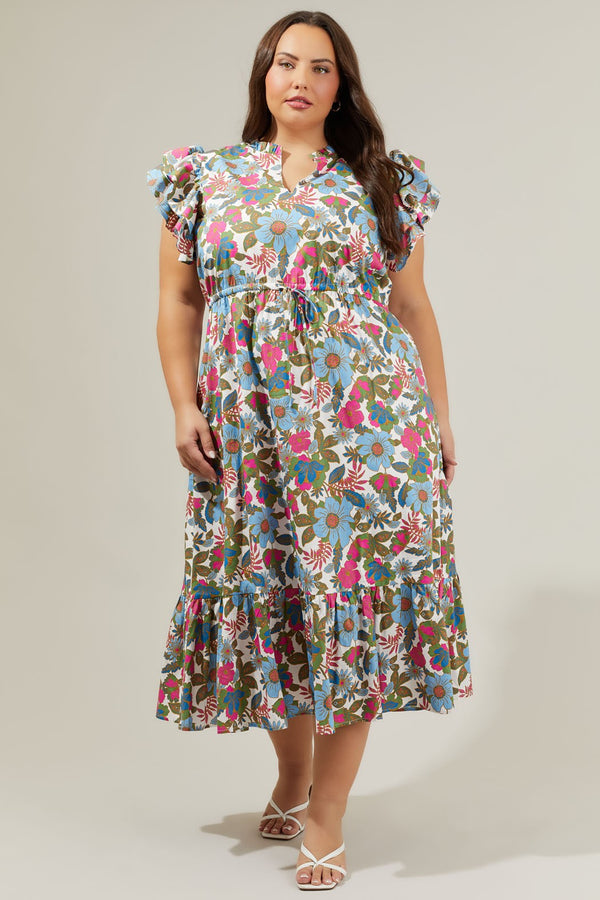 Skylar Ruffle Sleeve Midi Dress, Dusty Olive | Plus Size