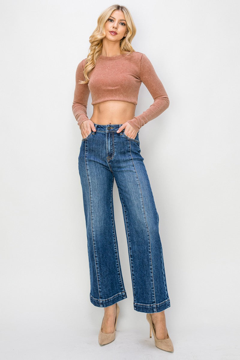 Sammie Wide Leg Seam Detail Jeans, Dark