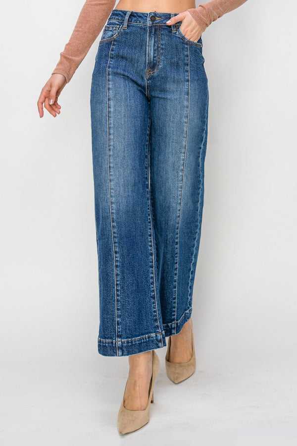 Sammie Wide Leg Seam Detail Jeans, Dark