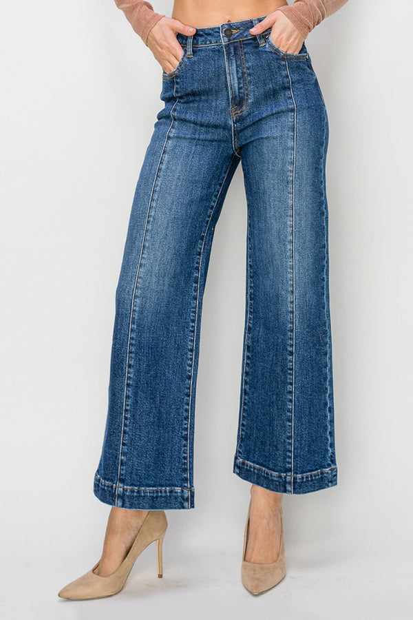 Sammie Wide Leg Seam Detail Jeans, Dark