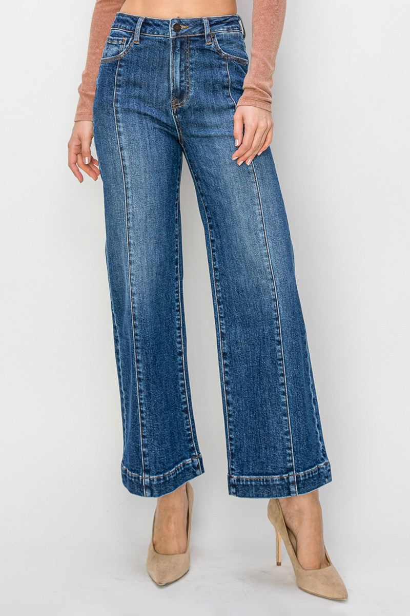 Sammie Wide Leg Seam Detail Jeans, Dark