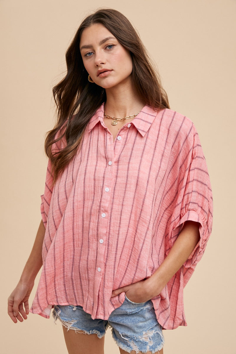 Freya Oversized Drop Shoulder Blouse, Coral Pink