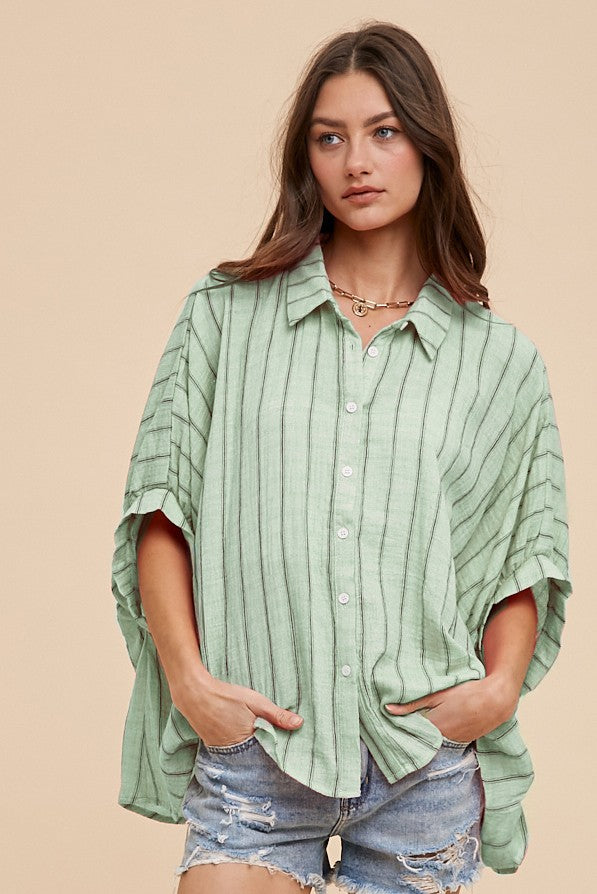 Freya Oversized Drop Shoulder Blouse, Mint