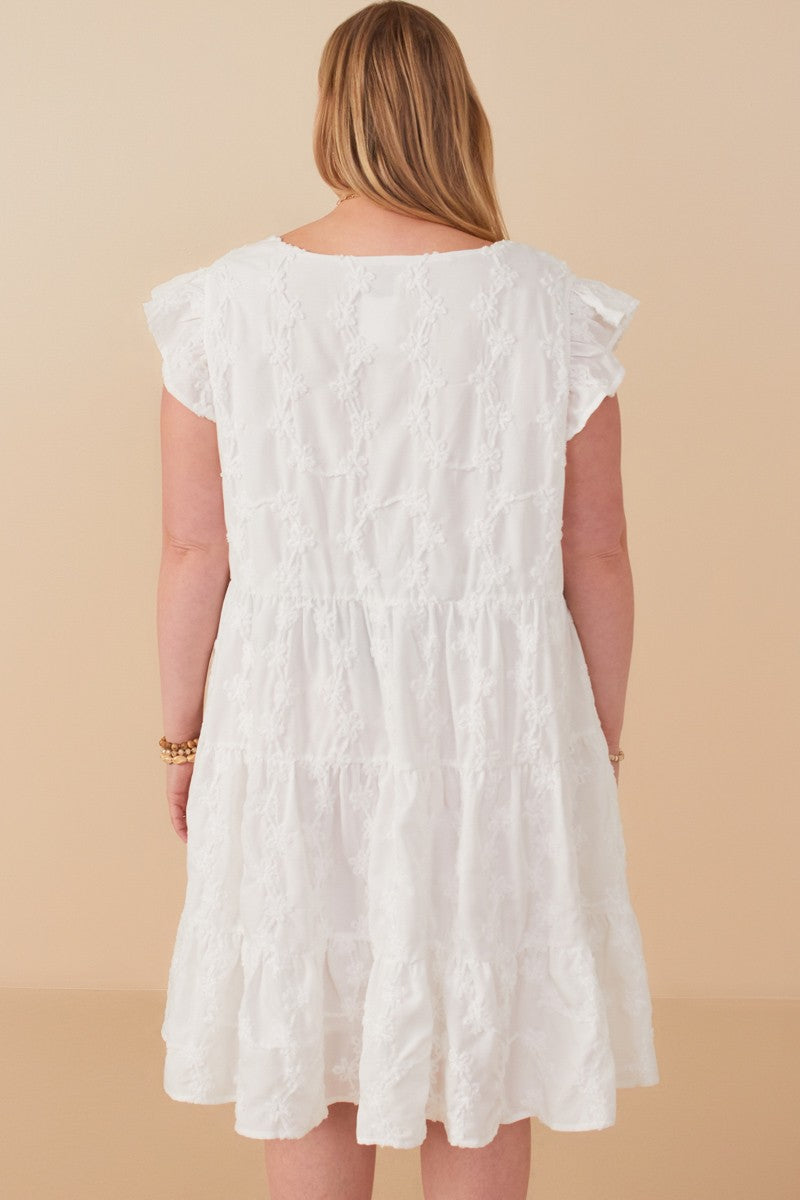 off white plus size dress Laura Textured Floral Dress, Off White