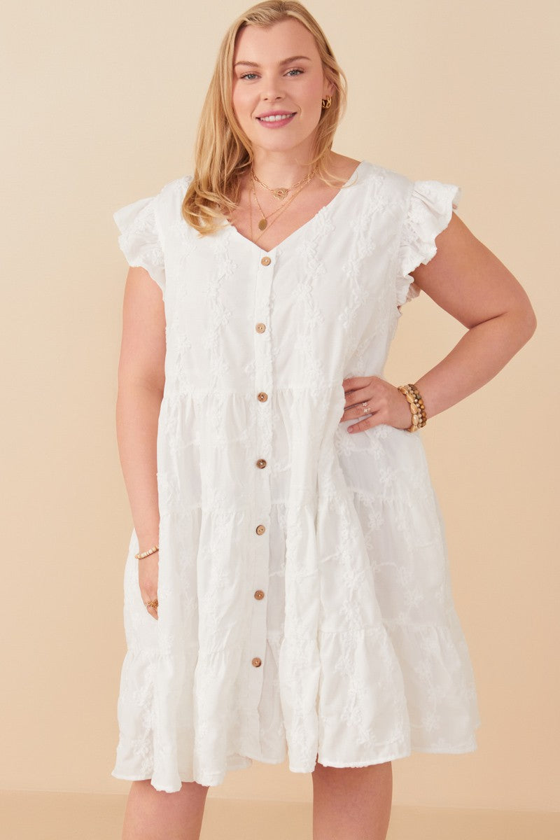Laura Textured Floral Dress, Off White | Plus Size 3XL / Off White Laura Textured Floral Dress, Off White | Plus Size 3XL / Off White
