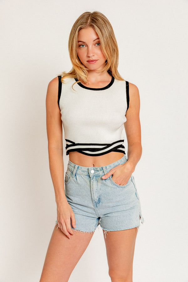 Genevieve Contrast Band Knit Top, White