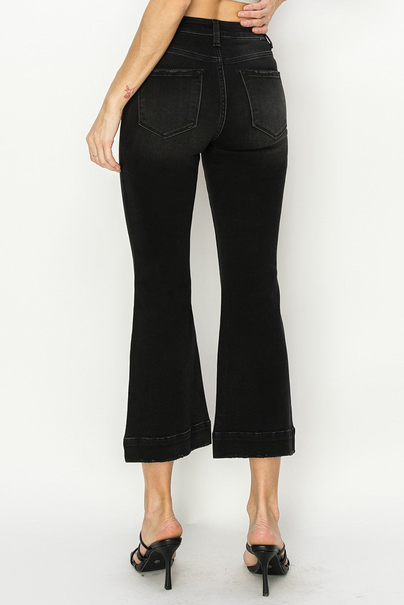Amelia Patch Pocket Ankle Flare Jeans, Black