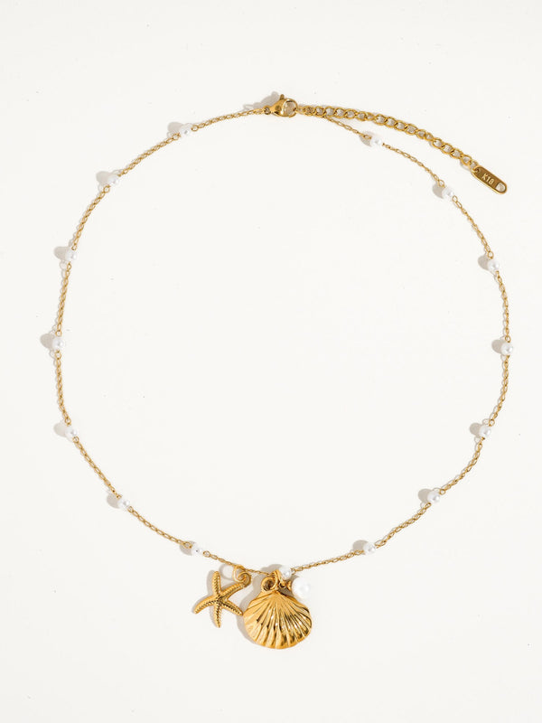 Seashell & Sea Star Pearl Necklace, Gold