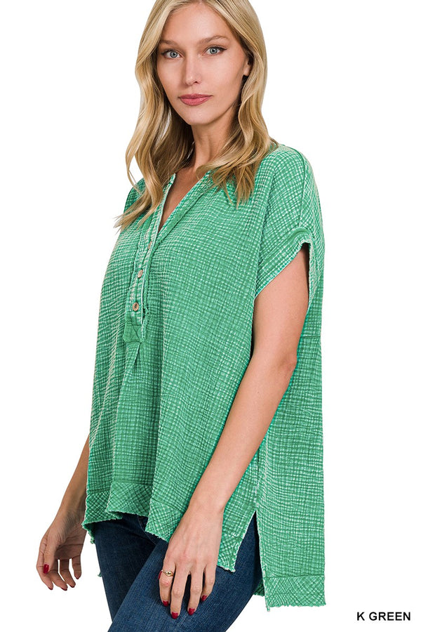 Gracelyn Washed Double Gauze Shirt, Kelly Green