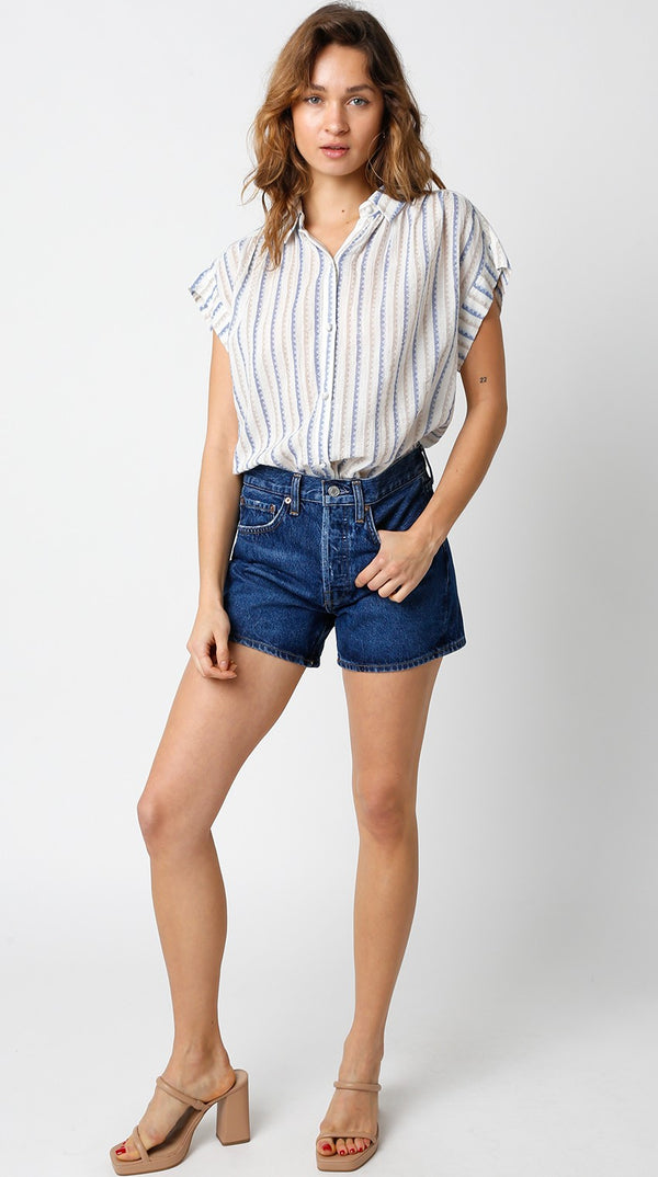Erin Button Down Top, Blue Taupe
