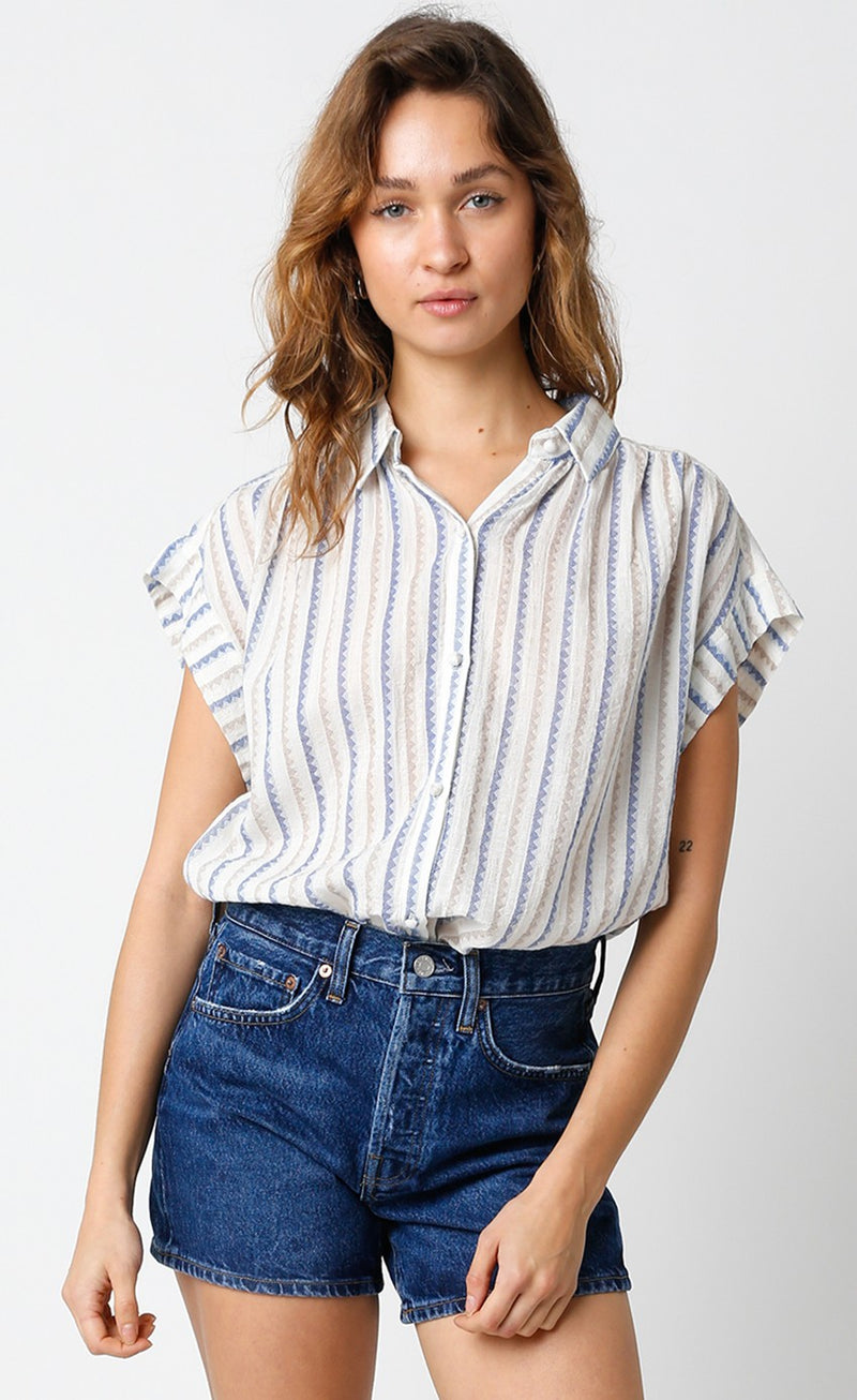 Erin Button Down Top, Blue Taupe