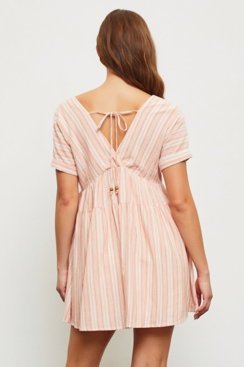 Cecelia Surplice V-Neck Striped Dress, Sunkist
