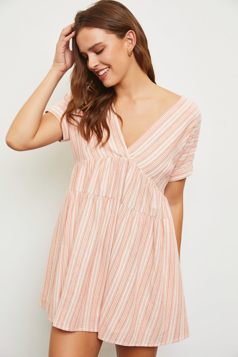 Cecelia Surplice V-Neck Striped Dress, Sunkist