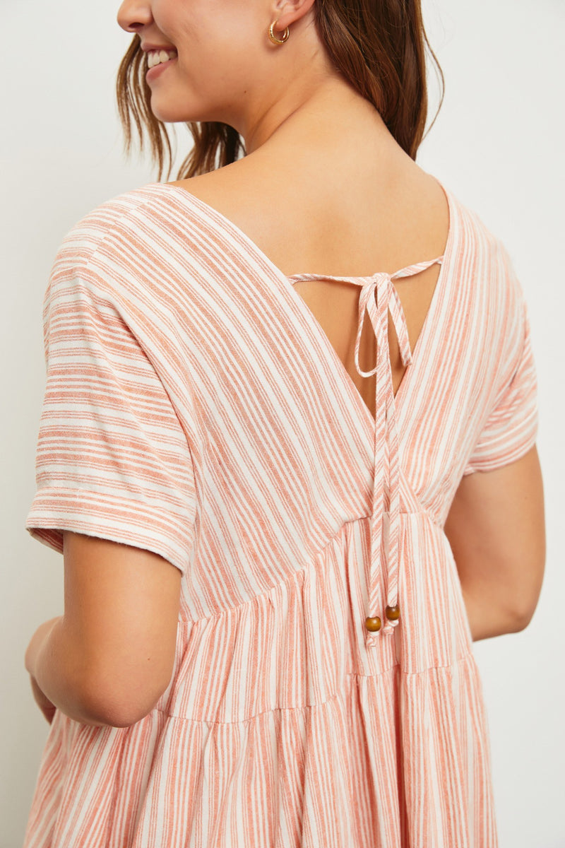 Cecelia Surplice V-Neck Striped Dress, Sunkist