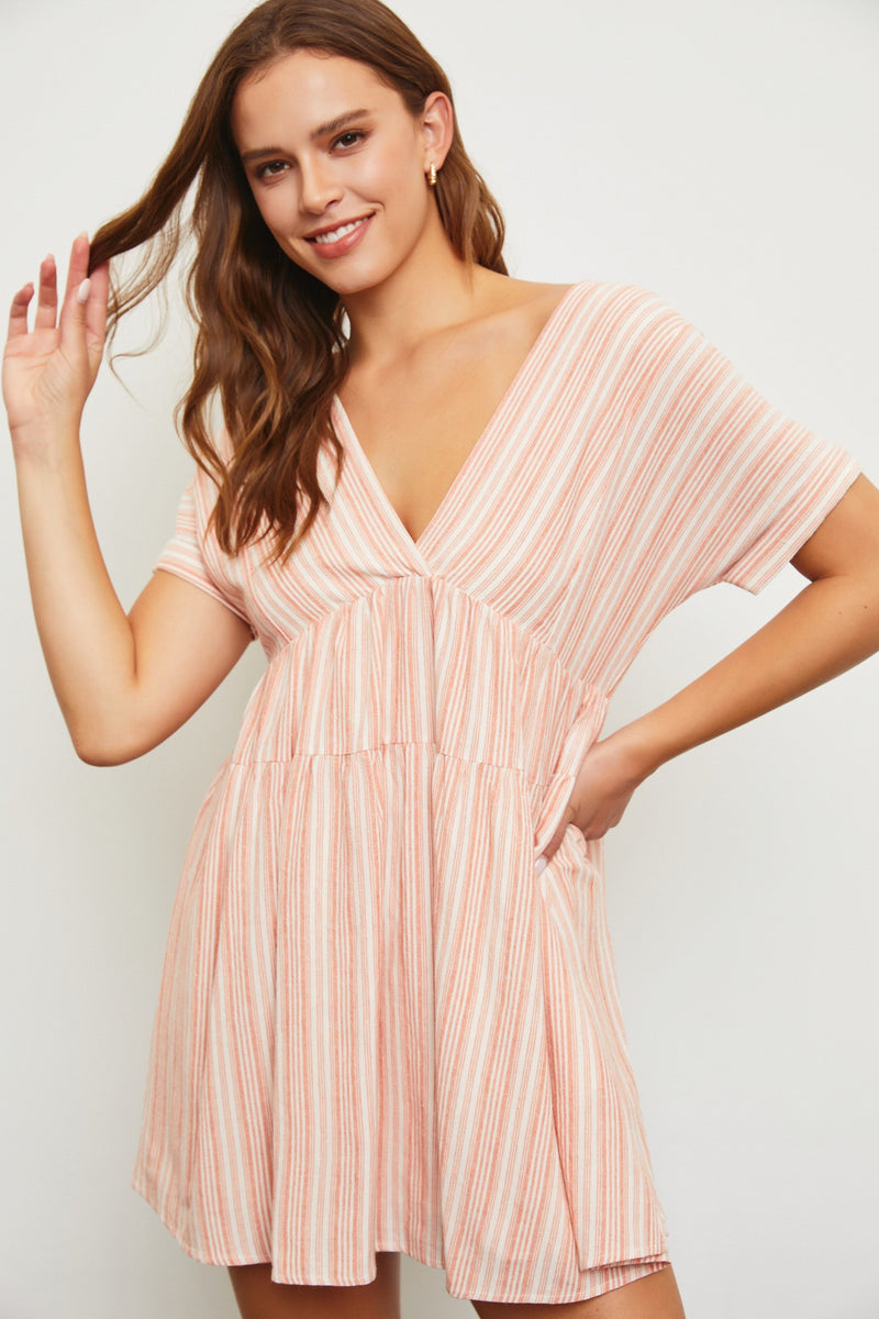 Cecelia Surplice V-Neck Striped Dress, Sunkist