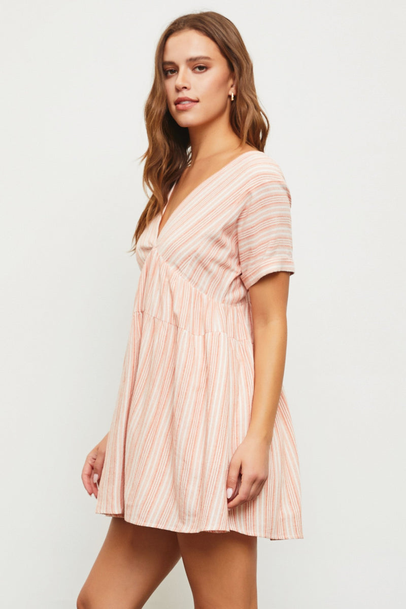Cecelia Surplice V-Neck Striped Dress, Sunkist