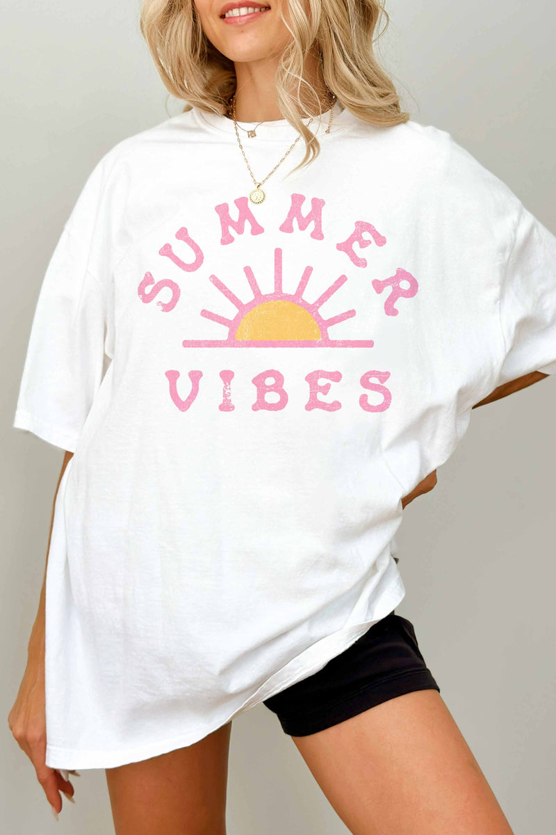 Summer Vibes Oversized Graphic Tee, White