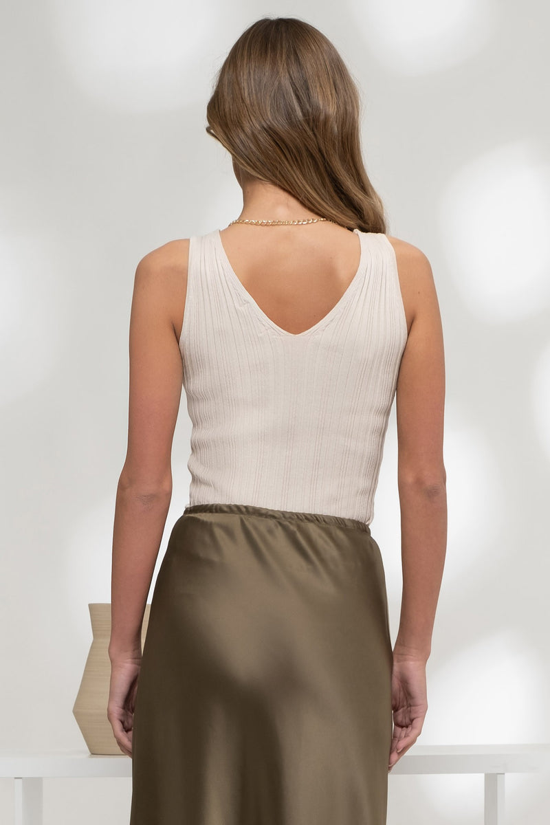 June Sleeveless V-Neck Top, Oatmeal