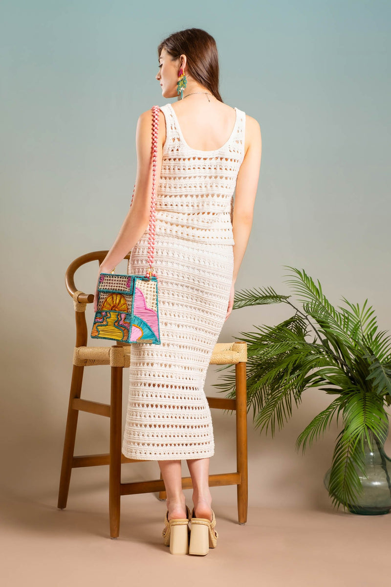 Sara Crochet Knit Midi Skirt, Cream