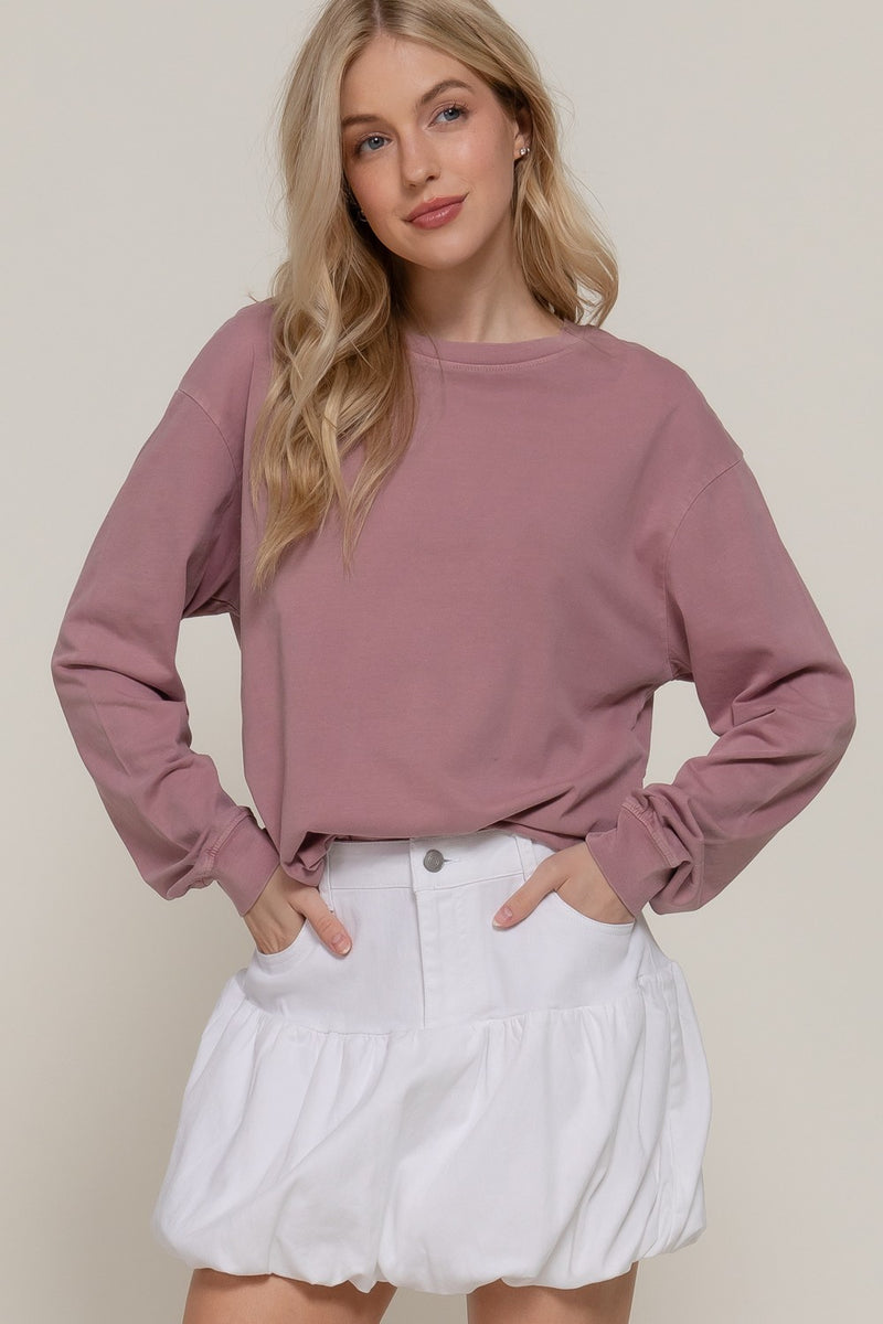 Raine Round Neck Garment Dye Tee, Mauve