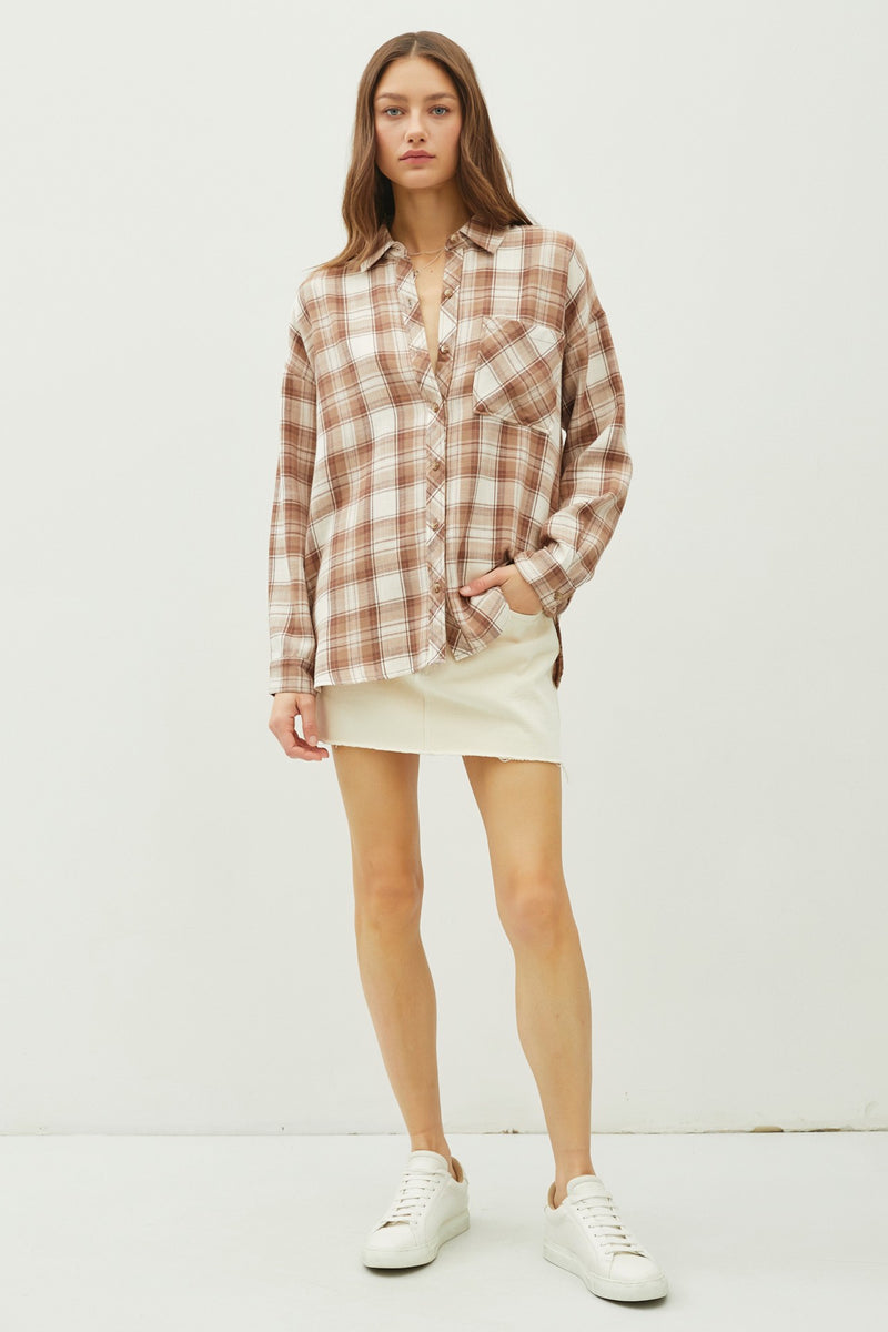 Monroe Brown Plaid Flannel Shirt, Mocha