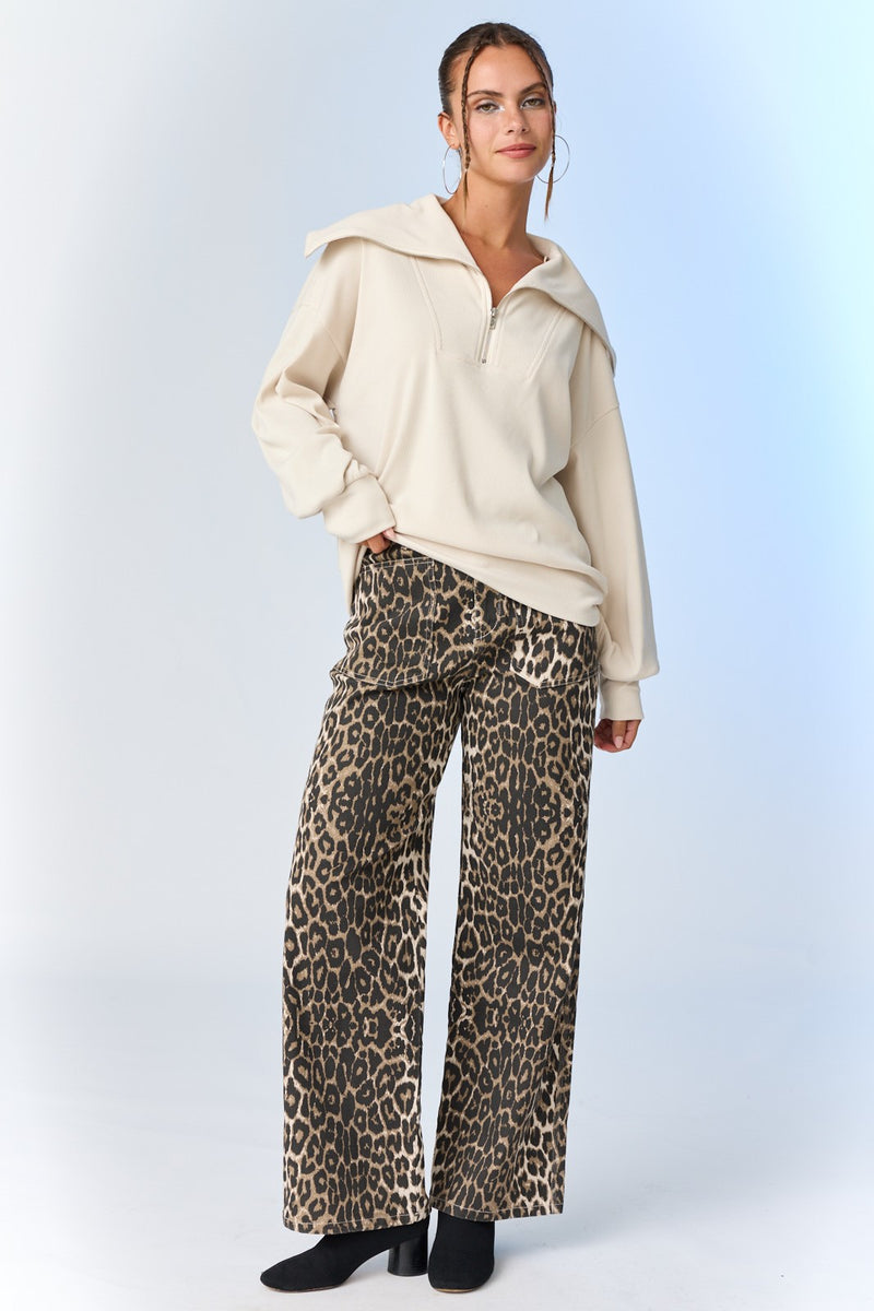 Hallie Leopard Patch Pocket Pants, Taupe